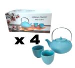 4 x BIA Stoneware Hobnail Teapot & 2 Cups Ceramic Japanese Style Kettle Turquise