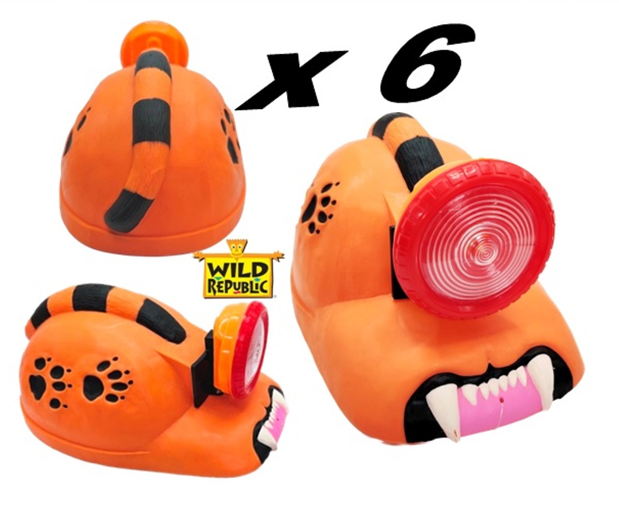 w 6 x Hard Hat Helmet with Torch Safety Squad Tiger Wild Republic Discovery Toys Flash - Image 1