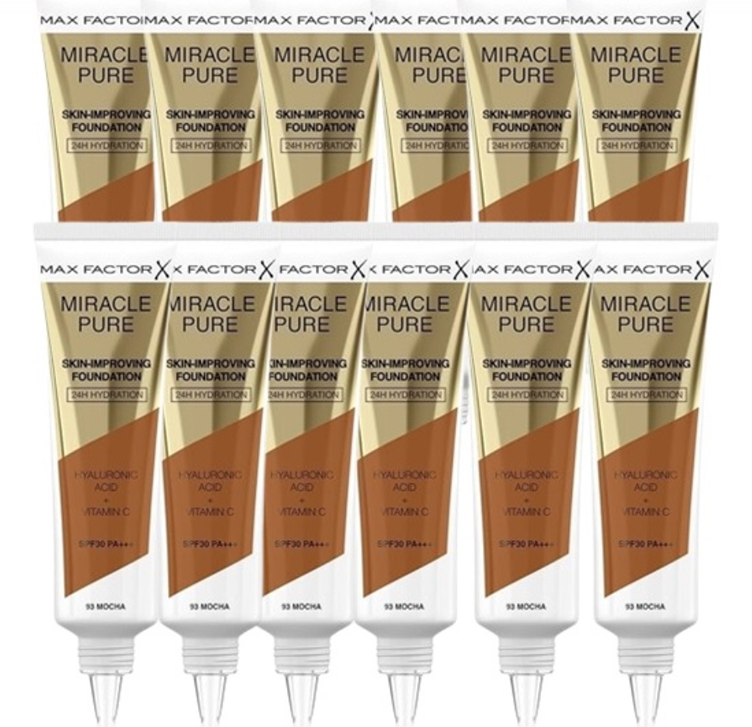 ZZZZZ 12 x Max Factor Miracle Pure Skin Improving Foundation 24HR Hydration SPF30 93 Mocha - Image 1